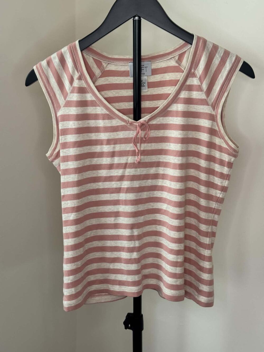 LOFT 100% Cotton Y2K Pink Striped Tie Front Top - Petite Medium